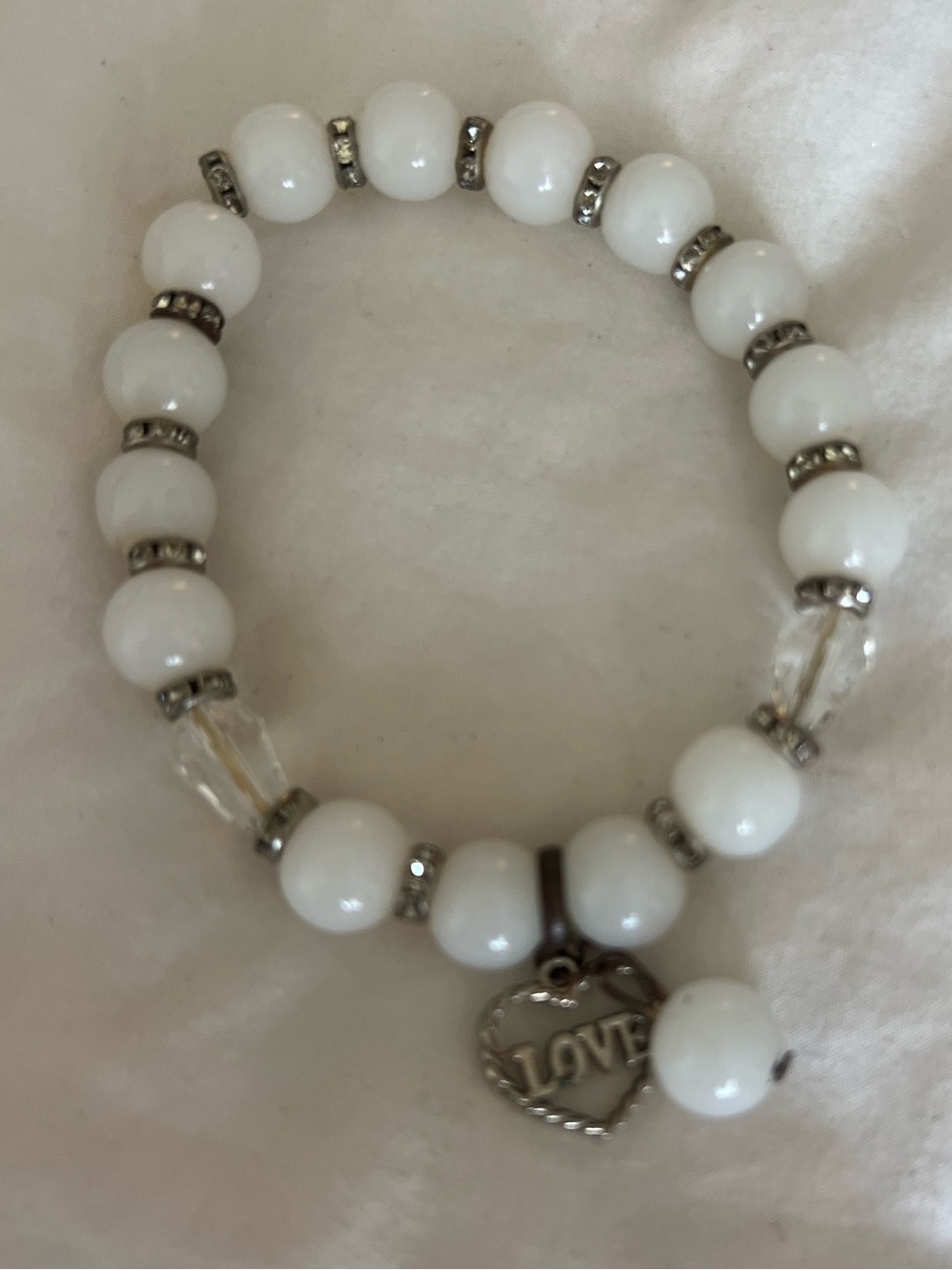 White Beaded 'Love' Charm Bracelet - Women's Jewelry